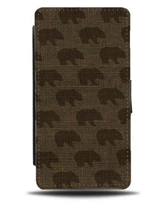 Multiple Brown Bears Pattern Flip Wallet Case Bear Dark Brown Stylish F793