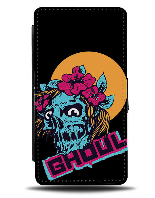Ghoul Skull Flower Girl Flip Wallet Phone Case Ghouls Moon Flowers Crown E256