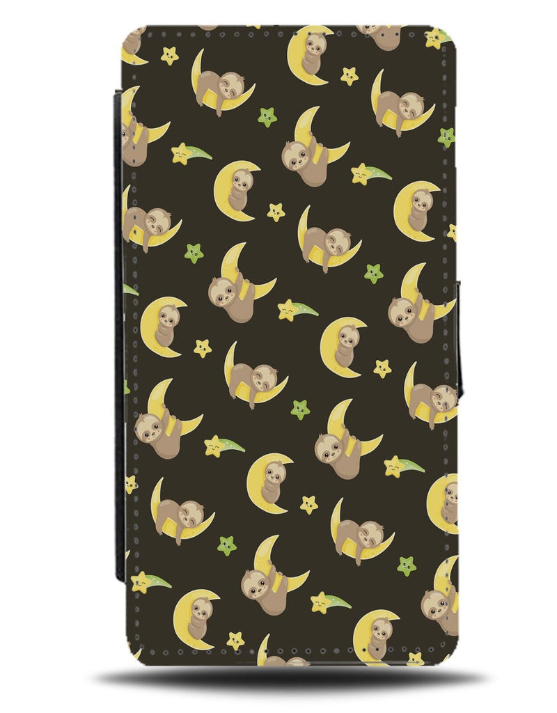 Cartoon Sloths On The Moon Flip Wallet Case Moons Sloth Half Shape Night CP55