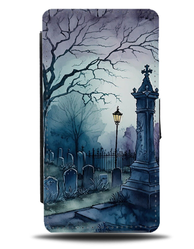 Watercolour Victorian Graveyard Flip Wallet Case English Graves Grave Yard BE03