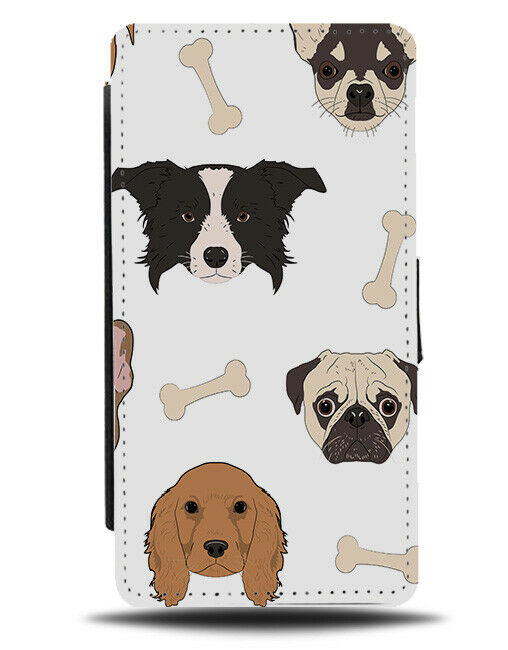 Dog Faces Pattern Print Flip Wallet Case Dogs Face Bones Pet Funny E731