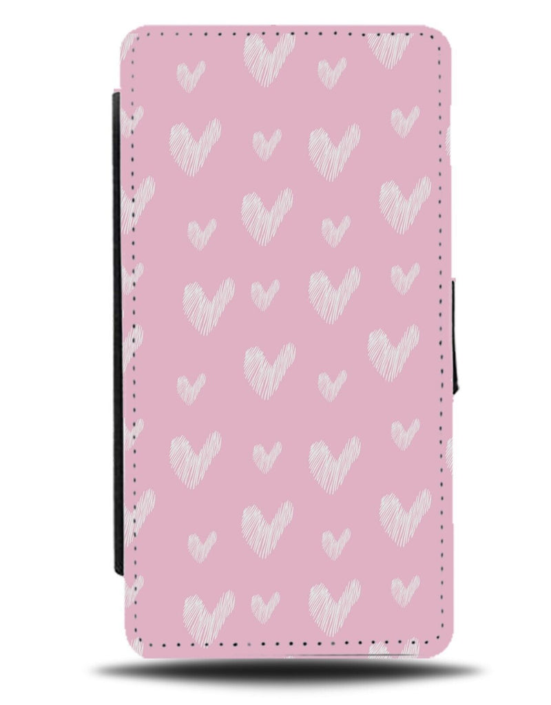 Baby Pink Lovehearts Flip Wallet Case Love Hearts Shape Pale White Doodles CS18