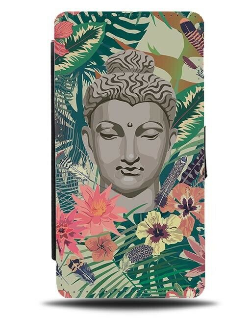 Buddha Face With Flowers Flip Wallet Case Jungle Rainforest Buddhas Picture H297