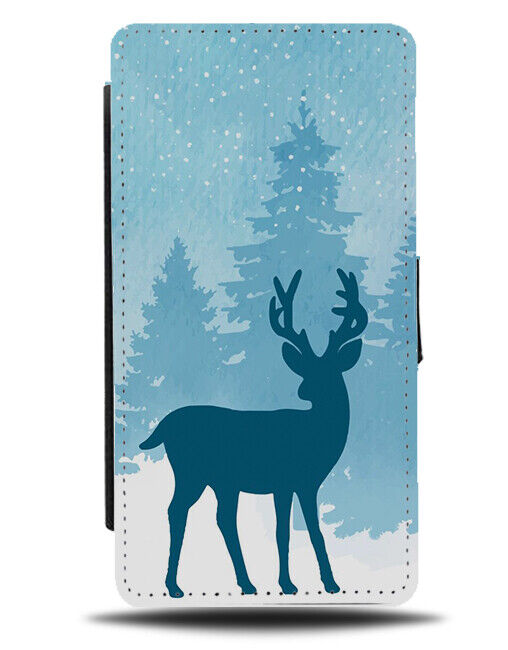 Baby Blue Reindeer Shapes Flip Wallet Case Wildlife Christmas Scenery Scene N871