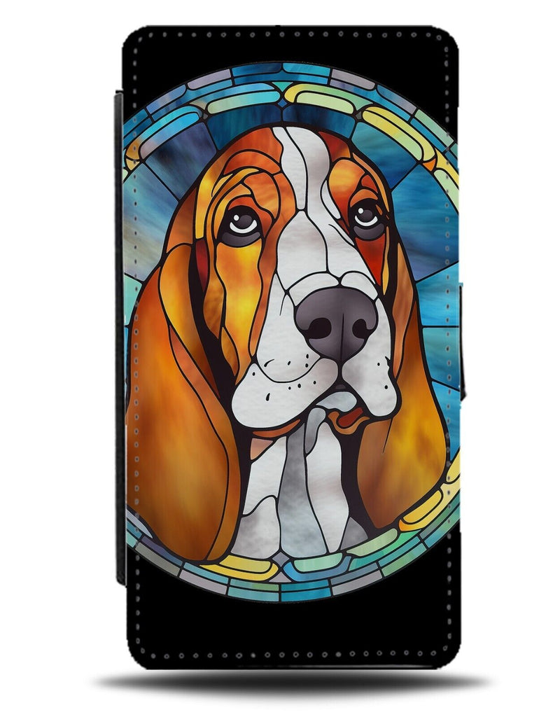 Basset Hound Stained Glass Window Design Flip Wallet Case Hounds Dog Ears DD16
