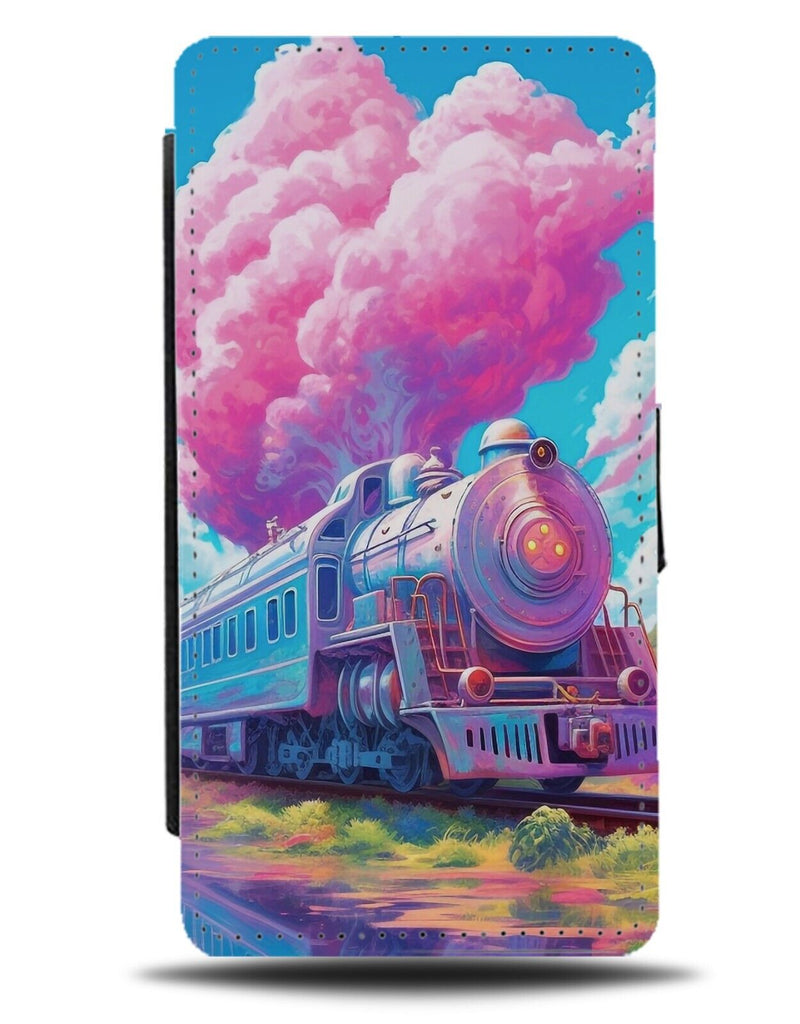 Carton Anime Style Train Flip Wallet Case Pink Steam Trains Comic Railway DG22