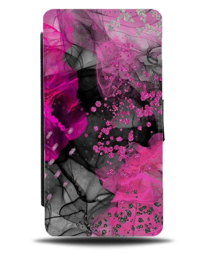 Hot Pink and Black Ink Stained Print Flip Wallet Case Design Stain Inks AT75