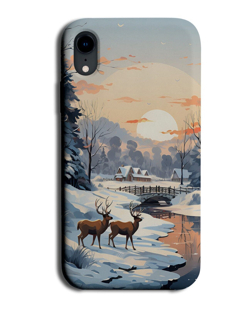 Snowy Scene Phone Case Cover Christmas Card Reindeer Deers Snow Reindeers DE28