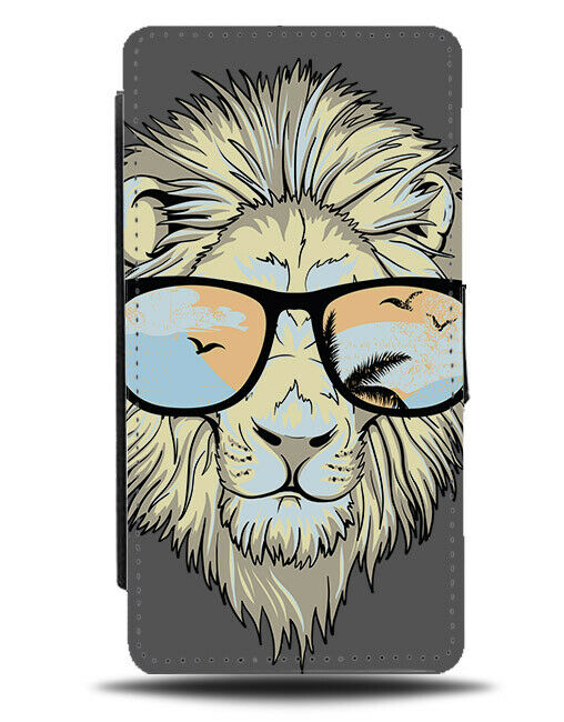 Hipster Lion Flip Wallet Phone Case Funny Lions Sunglasses Africa Cartoon E114