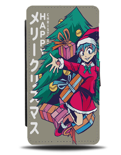 Girl Anime Christmas Design Flip Wallet Case Xmas Japanese Themed Writing N681