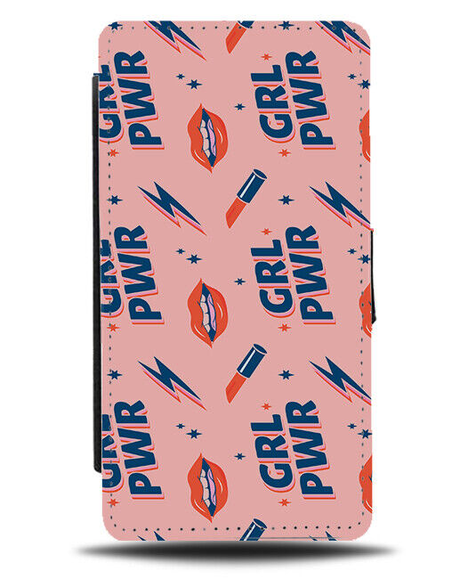 Pink Girl Power Flip Wallet Case Pattern Lipstick Girls Lips Style Feminist E597