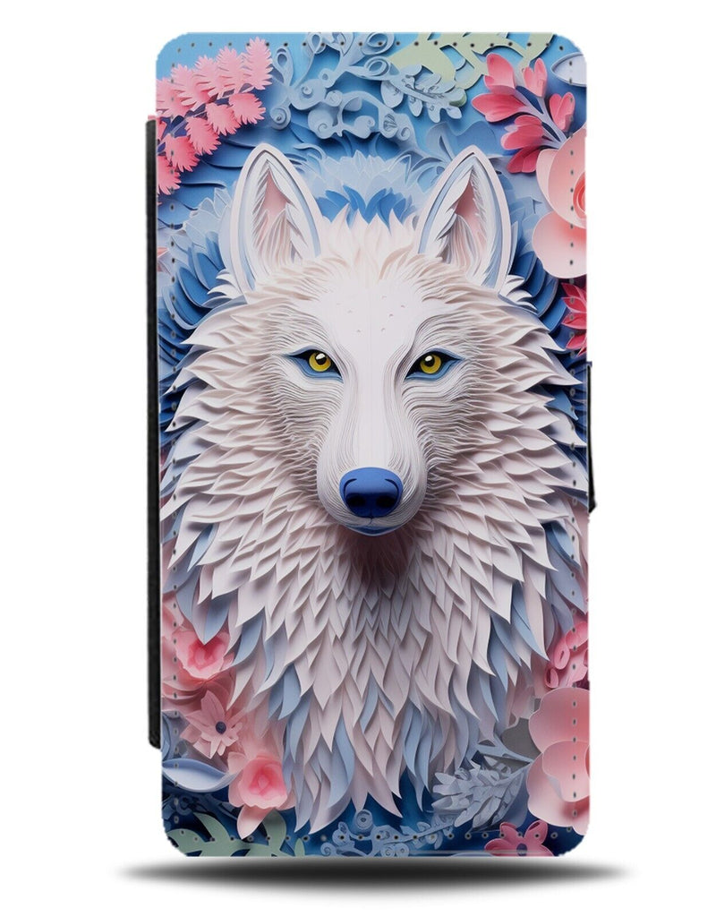 Novelty Artic Wolf Flip Wallet Case Wolfs Face Floral Flowers Style Boho CE01