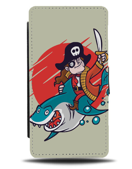 Pirate Riding Shark Cartoon Flip Wallet Case Sealife Sharks Pirates Bubbles K260