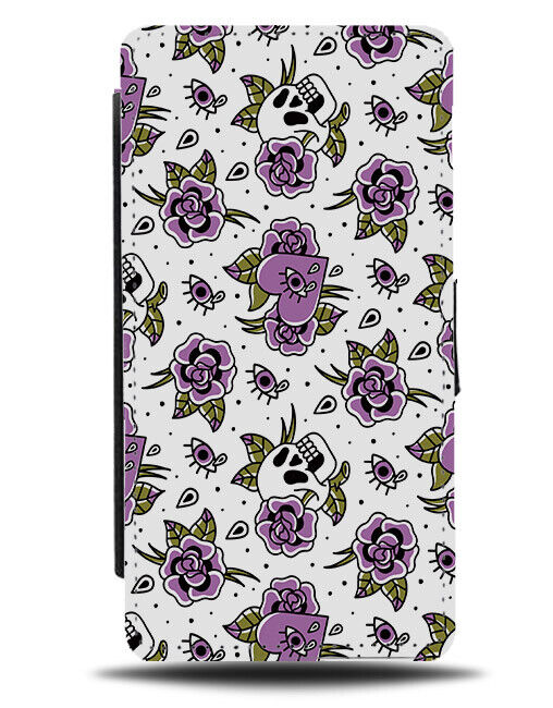 Skull and Roses Tattoo Design Flip Wallet Case Tattoos Goth Purple Style N574