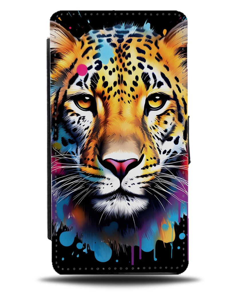 Colourful Cheetah Face Flip Wallet Case Pop Art Leopard Leopards Graffiti CZ56