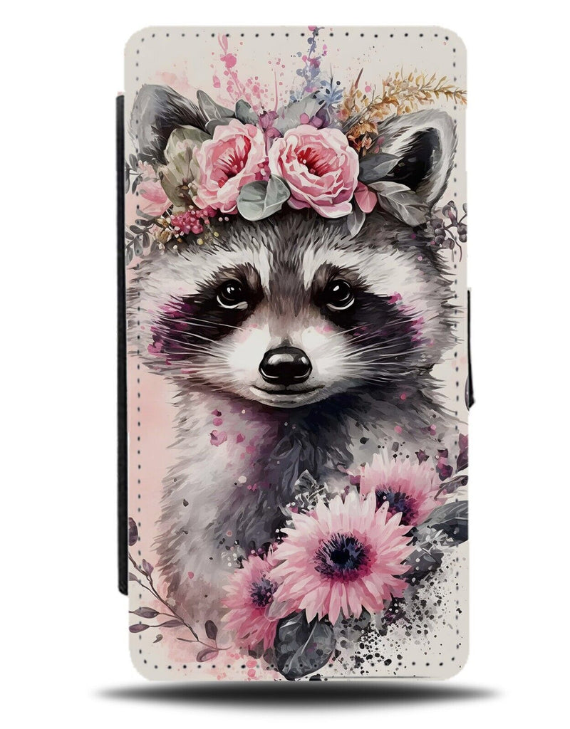Raccoon In Flower Crown Flip Wallet Case Floral Boho Watercolour Raccoons BD06