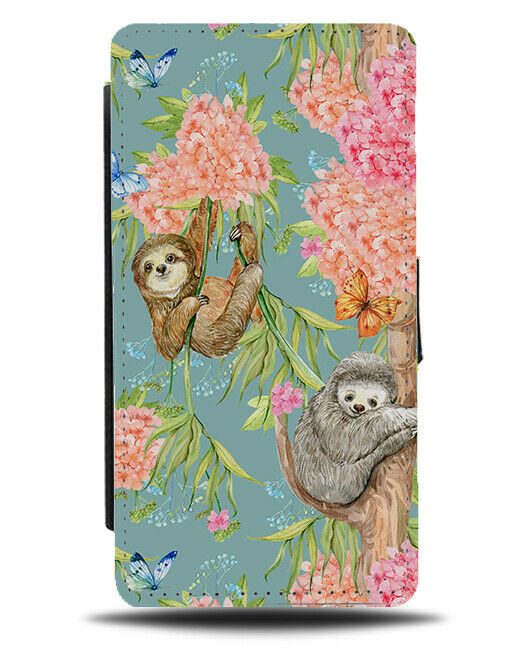 Sloth Pattern Flip Wallet Case Sloths Design Image Photograph Drawing G298