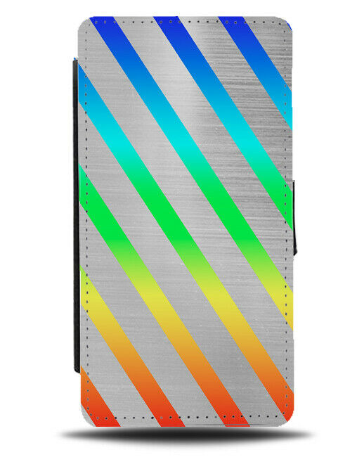 Silver & Multicoloured Striped Flip Cover Wallet Phone Case Multicolour And i830