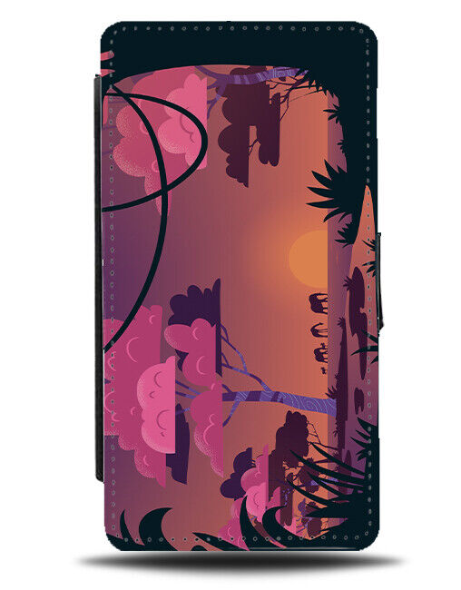 Elephant In The Wild Scene Phone Cover Case Silhouettes Sunrise Africa View J333