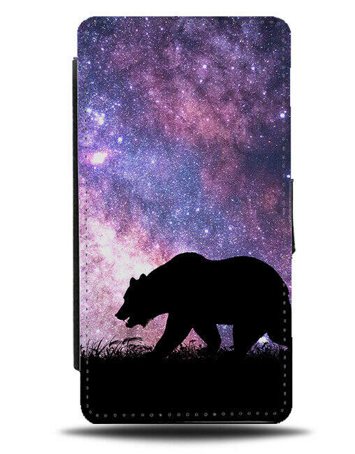 Bear Silhouette Flip Cover Wallet Phone Case Bears Space Stars Night Sky i168
