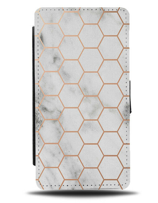 White Marble and Rose Gold Net Markings Flip Cover Wallet Phone Case Lining C204