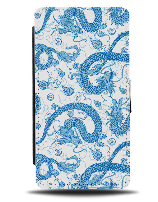 Chinese Blue Dragon Flip Wallet Case Dragons Oriental Style Design China N423