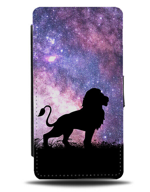 Lion Silhouette Flip Cover Wallet Phone Case Lions Space Stars Night Sky i183