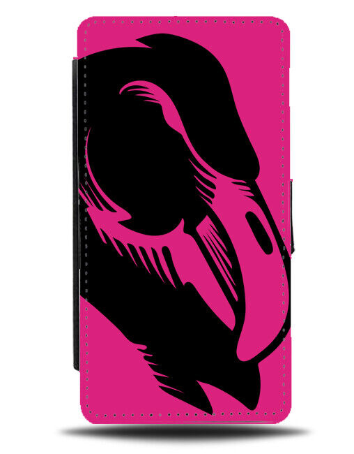 Hot Pink Flamingo Head Silhouette Flip Wallet Case Outline Black Head Beak J381