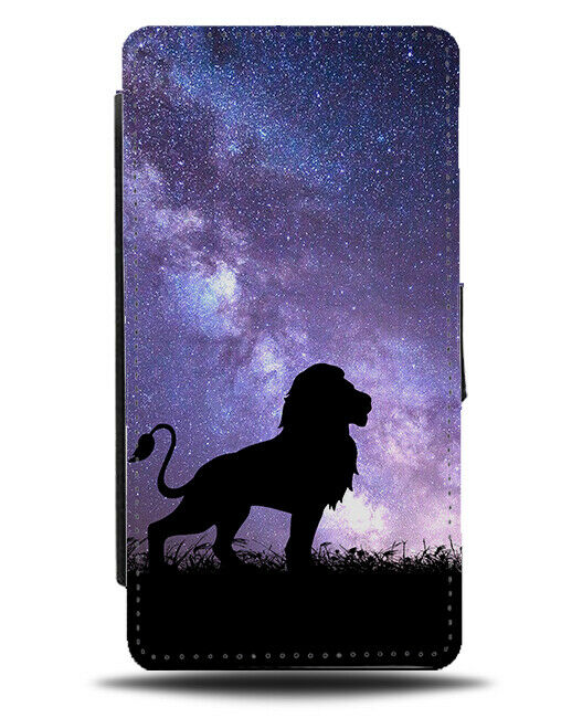 Lion Silhouette Flip Cover Wallet Phone Case Lions Galaxy Moon Universe i214