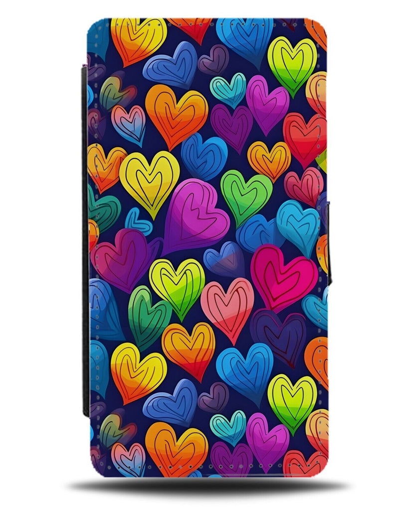 Rainbow Hearts Flip Wallet Case Rainbows Heart Shapes Shape Drawing Of Love CL25