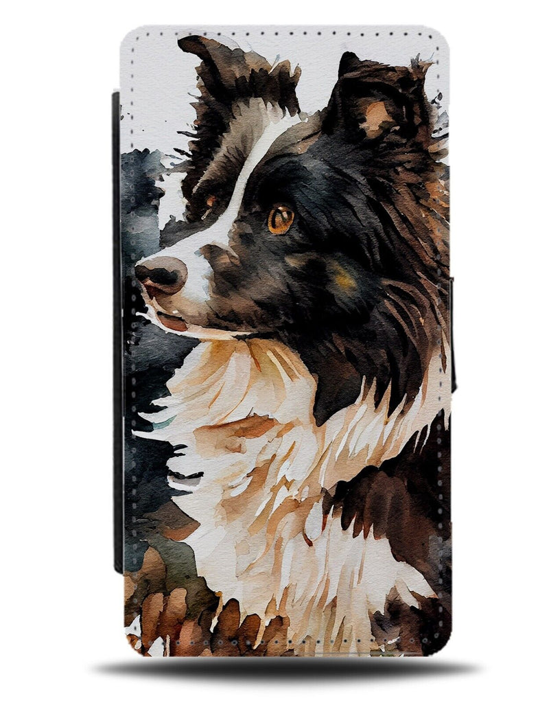Border Collie Oil Painting Flip Wallet Case Water-Color Watercolour Dog BA89