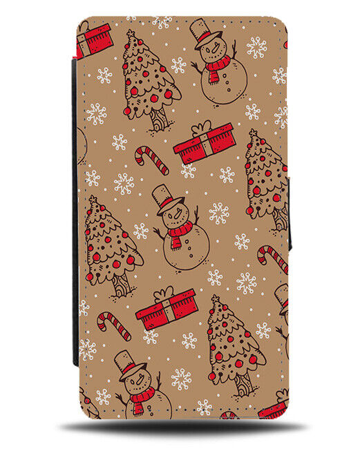 Hand Drawn Christmas Pattern Print Flip Wallet Case Wrapping Paper Style N785