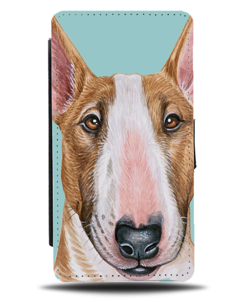 Brown and White Bull Terrier Dog Flip Wallet Case Dogs Face Puppy Painting BA30