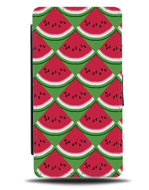 Dark Pink and Green Melon Slices Flip Wallet Case Retro Fruit Girls E803
