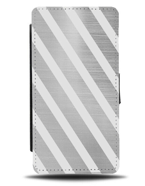 Silver & White Striped Flip Cover Wallet Phone Case Stripey Design Grey i826