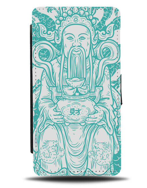 Brown and Neon Green Buddha Picture Flip Wallet Phone Case Japan Meditating E339