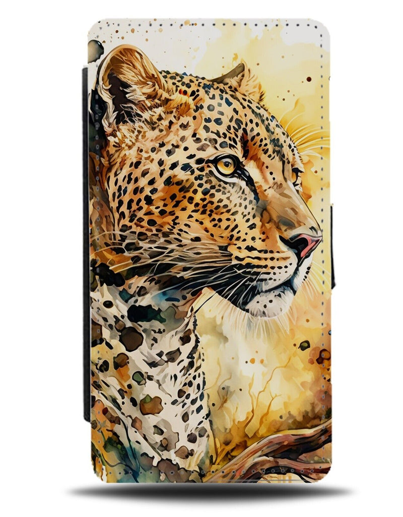 Watercolour Leopard Face Flip Wallet Case Leopards Head Oil Painting Art DB16