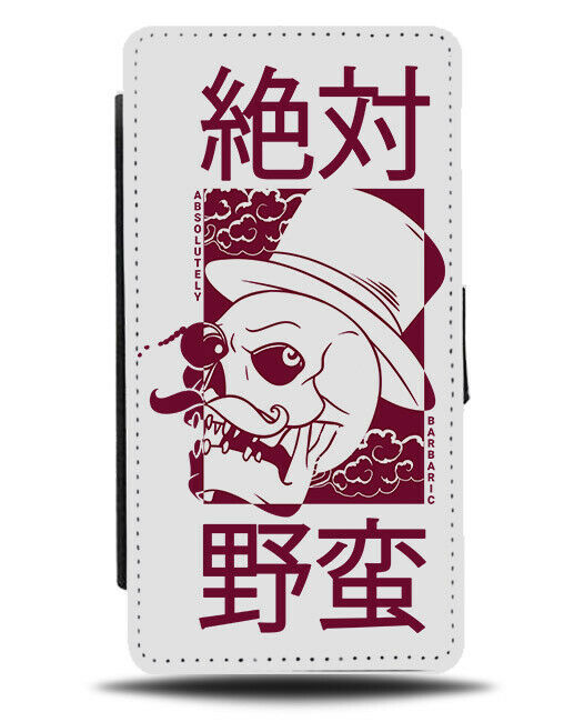 White & Maroon Gentleman Skull Face Flip Wallet Phone Case Japanese Writing E244