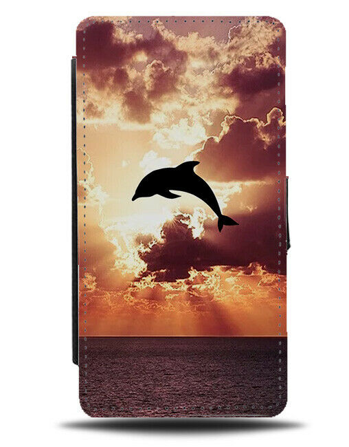 Dolphin Jumping In Sunset Flip Cover Wallet Phone Case Sunrise Ocean Sea A234