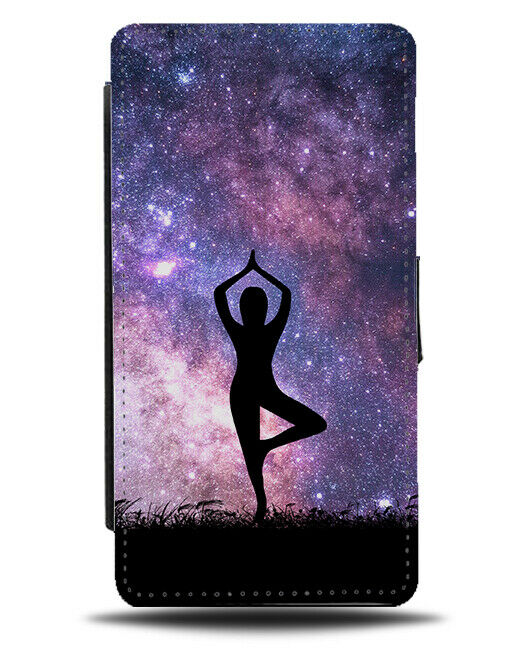 Yoga Flip Cover Wallet Phone Case Meditation Womens Gift Space Stars Girls i730