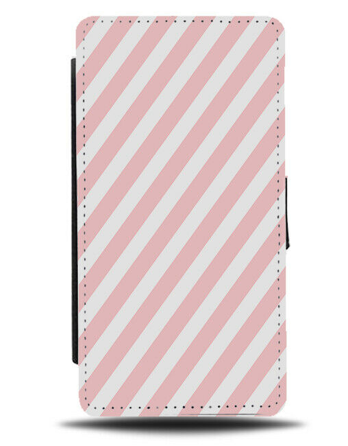 White and Baby Pink Striped Flip Wallet Case Stripes Stripey Print F141