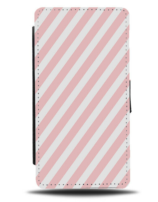 White and Baby Pink Striped Flip Wallet Case Stripes Stripey Print F141