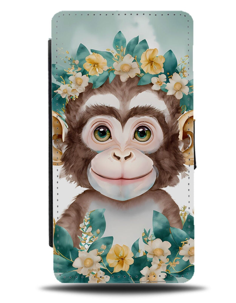 Floral Baby Monkey In Flower Crown Flip Wallet Case Boho Style Watercolour CD93