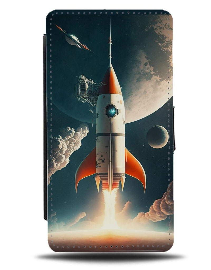Launching Rocket Flip Wallet Case Rockets Into Space Moon Spaceship Ship CP93
