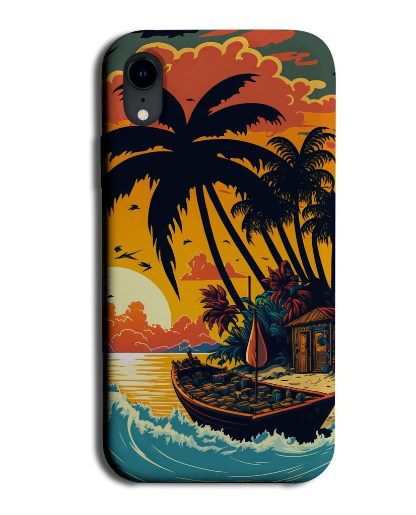 Retro Sailing Boat Sunrise Phone Case Cover Beach Beaches Paradise Cartoon BZ55