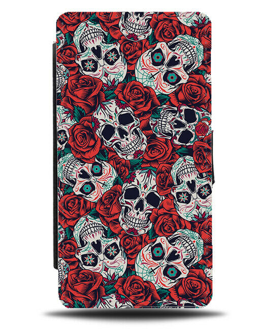 Gothic Skulls and Flowers Flip Cover Wallet Phone Case Floral Skull Grunge C257