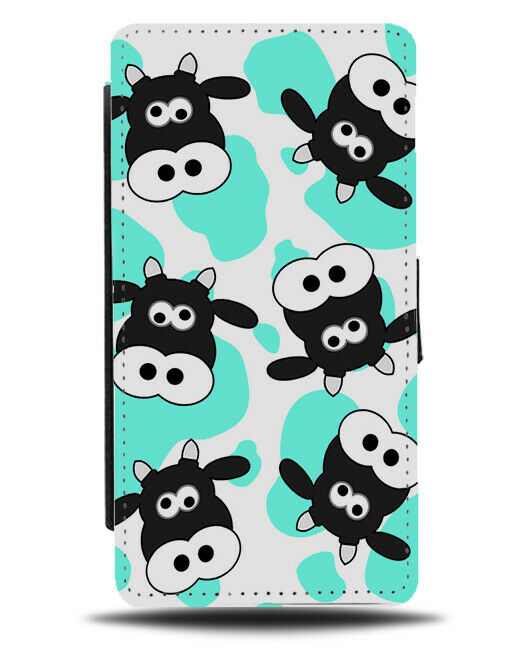Funny Cows Face Flip Cover Wallet Phone Case Cow Cartoon Mint Green Eyes a200
