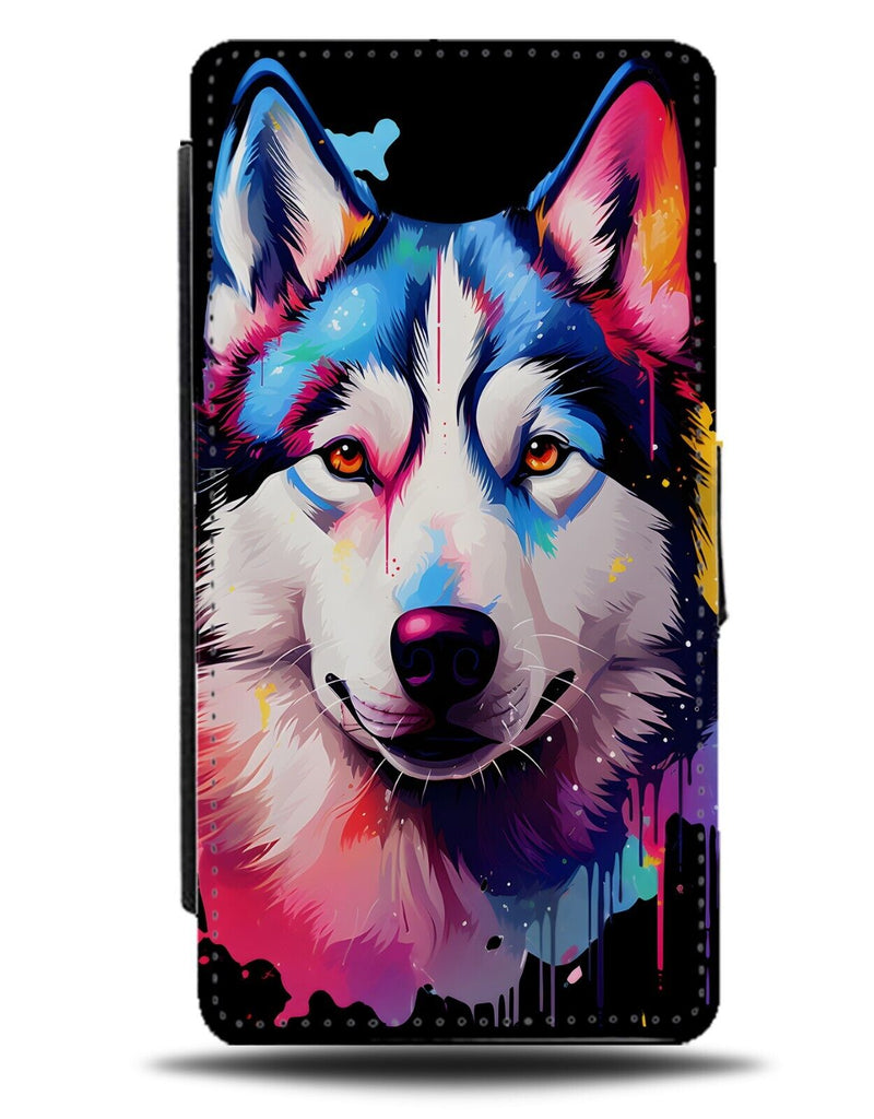 Colourful Siberian Husky Dog Graffiti Flip Wallet Case Dogs Novelty Huskies DB67