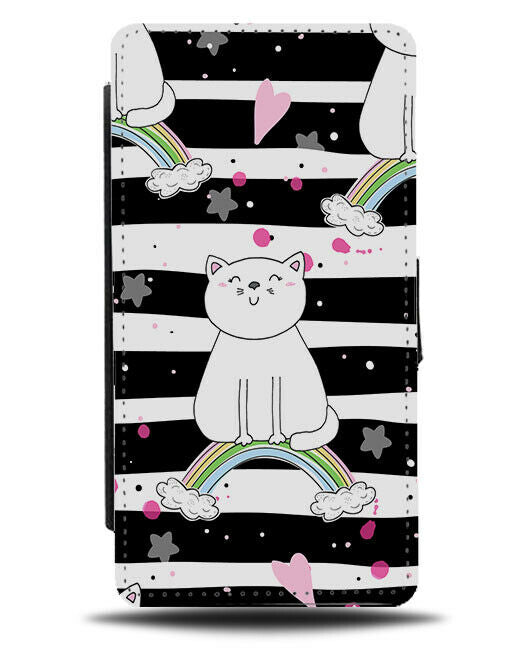 Black and White Retro Striped Cat Design Flip Wallet Case Picture Rainbow F239
