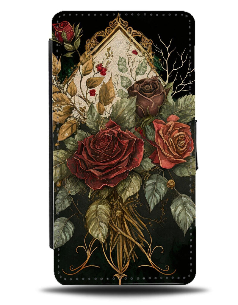 Rocker Red Roses Flowers Flip Wallet Case Flower Victorian Old Looking Goth AS67